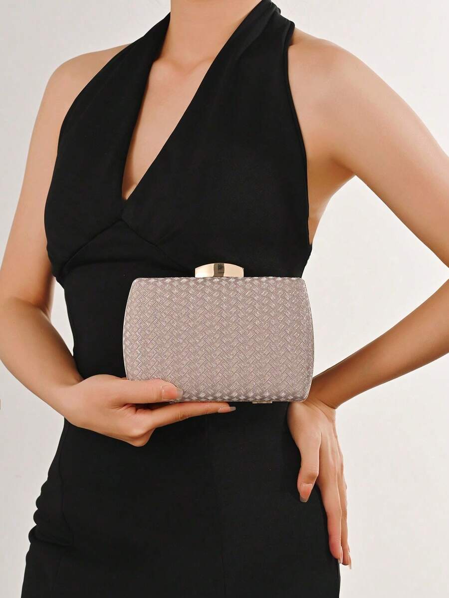 LJDCRFT Tas Malam Wanita Bertekstur Anyaman dengan Cangkang Keras, Clutch dengan Gesper Logam, Cocok untuk Acara Formal Seperti Pernikahan, Prom, dan Pesta Koktail - Sampanye - View 1