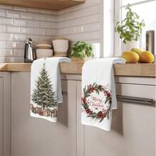2 Buah Handuk Dapur, Motif Pohon Natal & Karangan Bunga, Gaya Minimalis 40*60cm Handuk Dapur Mikrofiber Persegi Panjang, Kain Lap Piring, Taplak Meja, Handuk Tangan, Dekorasi Dapur Natal, Dekorasi Rumah, Hadiah Pindah Rumah untuk Tetangga, Serbet Dapur & Kain Lap Piring, Dekorasi Rumah, Hadiah, Sempurna untuk Penggunaan di Dapur dan Kamar Mandi - Putih - View 9