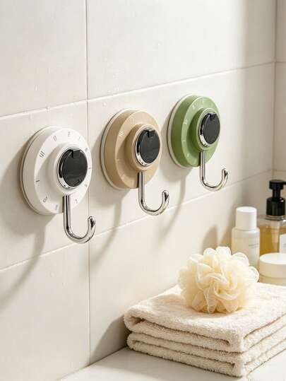 3pcs Rotating Suction Cup Hooks Strong Vacuum No-Drill Adhesive Hooks Wall-Mounted Suction Cup Hooks For Kitchen And Bathroom
