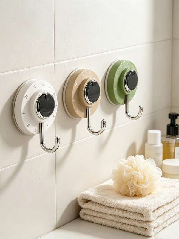 3pcs Rotating Suction Cup Hooks Strong Vacuum No-Drill Adhesive Hooks Wall-Mounted Suction Cup Hooks For Kitchen And Bathroom