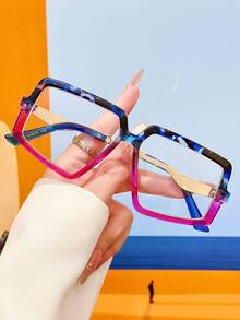 1PC Unisex Square Contrast Color Elegant Metal Decor Plain Lens Glasses Frame, Y2K Retro Street Style, Daily Wear, Vacation - Clear - View 4