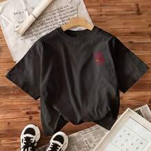 Camiseta Mujer Con Estampado Delantero Y Trasero Texto Con Corazones Manga Corta Holgada - Black - View 1