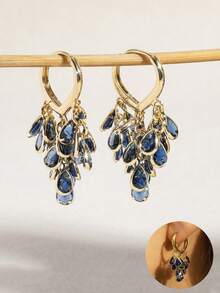 Navy Blue Multi-zirconia Earrings