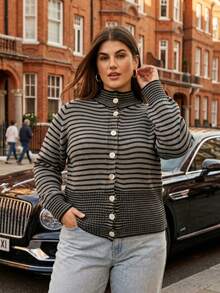 Regular Women's Striped Casual Autumn/Winter Sweater - Grey - View 2