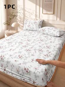 1pc Vintage Garden Plant Floral Pattern Fitted Sheet, Modern Fashion Mattress Protector, Soft & Breathable, -Twin, Full, Queen, King, Deep Pocket Design Up To 11.8 Inches, Machine Washable. Back To School, Dorm Essentials - Multicolor - View 1