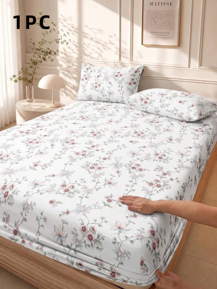 1pc Vintage Garden Plant Floral Pattern Fitted Sheet, Modern Fashion Mattress Protector, Soft & Breathable, -Twin, Full, Queen, King, Deep Pocket Design Up To 11.8 Inches, Machine Washable. Back To School, Dorm Essentials - Multicolor - View 1