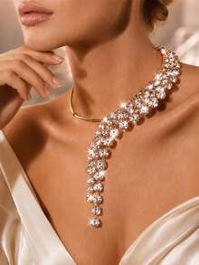 Fashion Rhinestone Circle Choker Necklace, Beach Party Banquet Jewelry, Bridal Wedding Jewelry Gift Necklace - Gold - View 2
