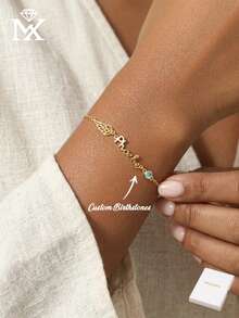 Exquisite Angel Wing Name Bracelet | Personalized Birthstone Bracelet | Memorial Gift | Remembrance Jewelry - Multicolor - View 1