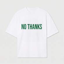 Oversized Graphic Print T-Shirt "NO THANKS" In Soft Breathable Cotton, Y2K Style, Unisex For Everyday Wear, Home And Casual Outfits - White - View 5