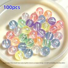 100pcs/Pack 10mm Acrylic Multicolor Mermaid Beads,Natural Glitter Texture,Round Loose Beads For Jewelry Making,DIY Necklace,Keychain Making Supplies,Bag Charms,Crafts For Adults,Inspire Handmade Design - Multicolor - View 18