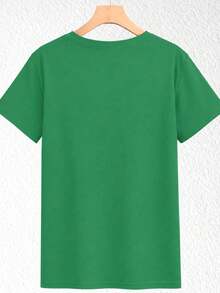 Conjunto de dos piezas, playera y short, playera estampada con diseño de gatito tierno, short corto de rayas,  para vacaciones en la playa, ropa de vacaciones, para temporada de calor - 2 playera verde con short rayas verde con blanco - Ver 2