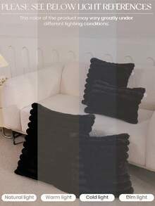 1pc Black Faux Fur Comfortable Soft Striped Decorative Artificial Fur Pillow Case (No Filling), Modern Flannel Plush Pillow Case, Zipper Closure, Suitable For Home, Sofa, Living Room, Dorm Decor Pillow Case, Back To School - Black - View 9
