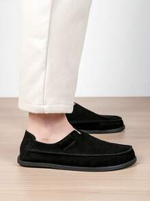 Plus Size Men's Colorblock Suede Loafers, Contrast Color Suede, Unique Minimalist Low-Top Design, Soft Foot Feel, 2 Colors Available - Black - View 6