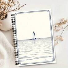 1 pieza Cuaderno con patrón de línea azul ondulada, estilo artístico minimalista, cuaderno de escritura, uso escolar, suministros de aprendizaje, buen artículo de registro de oficina, esencial para volver a la escuela - A - Ver 8