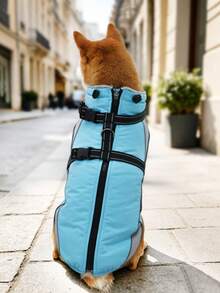 1pc Dog Winter Jacket, Built-In D-Ring Harness Vest, High Visibility At Night, Soft Lining Warm Dog Vest, Zipper Closure High Collar Thick Snow Jacket, Suitable For Small, Medium And Large Dogs - Mint Blue - View 3