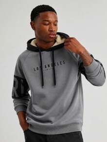 Men's Autumn/Winter Casual Warm Fleece Thick Hooded Colorblock Sweatshirt - Dark Grey - View 1