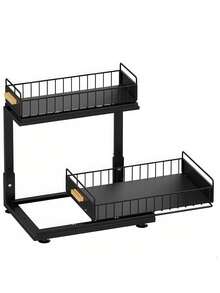 Two‑Tier Sliding Under‑Sink Storage Organizer , Adjustable‑Height Metal Rack With Pull‑Out Baskets, Available In 3 Colors, Cabinet Organizer For Kitchen Spices, Cleaning Supplies And Bathroom Toiletries - Multicolor - View 5