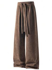 Jacquard Autumn Old Money Style Herringbone Textured Straight Leg Wide Leg Pants, Comfortable Versatile Drapey Loose Casual Trousers - Mocha Brown - View 4
