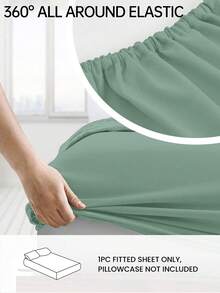 HONEYMOON 1pc Soft Comfortable Solid Color Fitted Sheet, Bed Cover Protector, Lightweight Breathable, 9.84 Inch/25 Cm Deep Pocket, Machine Washable, Fits All Bed Sizes, Suitable For Dorm And Guest Room (Pillowcase Not Included), Back To School Dorm Essential, Bedding, Matcha Green - Matcha Green - View 2