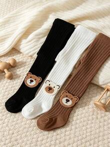 3/1 Pair Baby Knitted Tights, Cute Bear And Paw Print Decoration, Elastic Foot Tights, Suitable For Children's Daily Wear - Multicolor - View 4