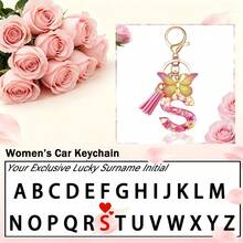 1pc Luxury Pink A-Z Lucky Initial Butterfly Pendant Resin Keychain, Women's Bag And Car Key Charm, Gift For Girlfriend, Mother And Teacher - Pink - View 5
