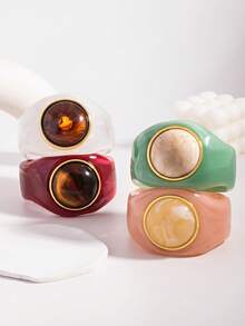 1pc Vintage Minimalist Fashion Elegant Geometric Resin Wide Cuff Bracelet, Suitable For Daily Wear - Multicolor 5 - View 24