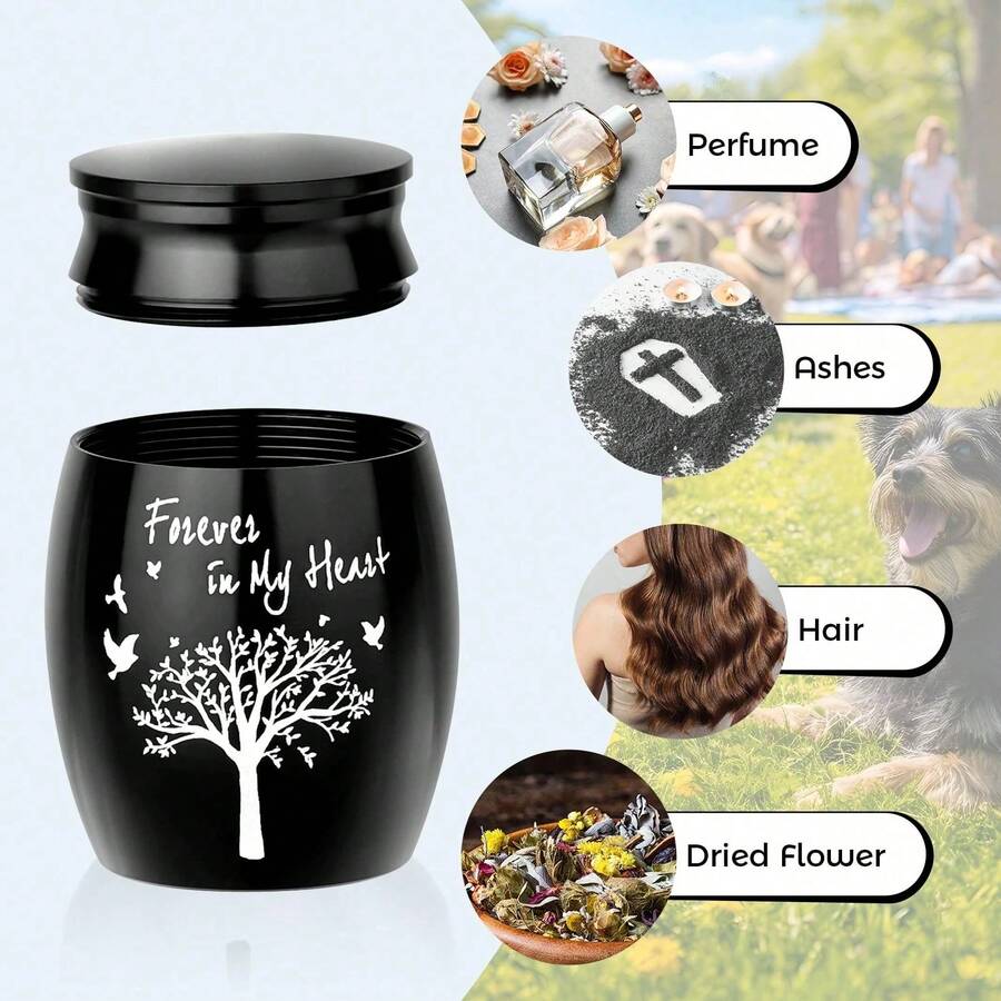 1pc INEYES Personalized Small Pet Urn For Ashes - Waterproof Cremation Keepsake Stainless Steel Memorial Urn With Tree Patterns And Text For Ashes Holder Memorial Dog Cat Funeral Decorative - Multicolor - View 1