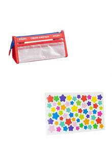 Transparent Mesh Large Capacity Pencil Case, Minimalist Transparent Stationery Box, Student Mesh Bag, Simple Double Layer Compartment Pencil Box - Multicolor - View 7