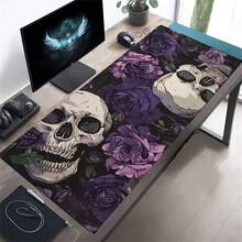 Gothic Skull And Purple Flower Design Mouse Pad Desk Mat Gaming Mats Non-Slip Stitched Edge Desk Accessories Computer Mousepads - View 2