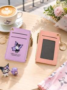 SANRIO 1Pc Card Holder With Keyring, Zipper Coin Pocket & ID Window, Cute Hello Kitty Kuromi Cinnamoroll Card Case For Women - Multicolor - View 7