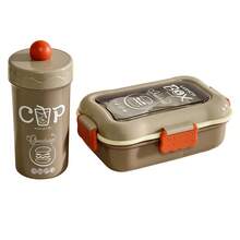 2pcs/Set Bento Box, Water Bottle Sleeve, Large 4-Compartment Lunch Box With Spoon, Fork And Sauce Container. Microwave , Suitable For Commuting, Students Lunch And School Supplies. Back To School Essential - Multicolor - View 9