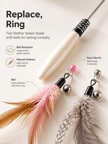 7Alas 4-Piece Interactive Cat Teaser Wand Set With Detachable Bell Feather Replacements, Cat Boxing Glove, 50cm Spring Buffer Wooden Handle, Kitten Indoor Hunting Exercise Toy - Multicolor - View 10