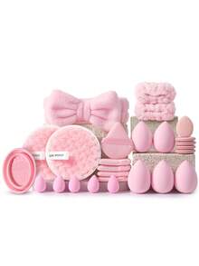 1/25/26/52Pcs Total All‑In‑One Makeup Tool Set, 25Pcs Soft Synthetic Makeup Brushes, With Portable Pink Makeup Sponges, Bow Hair Bands, Brush Cleaning Bowl, Complete Cosmetic Kit For Foundation Blush Eyeshadow Concealer, Pink Makeup Accessories - Pink - View 13