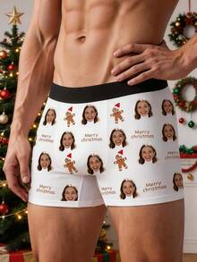 1pc Personalized Men's Black Underwear, Customizable Photo, Comfortable & Breathable, Unique Birthday, Christmas, Valentine's Day, Anniversary Gift For Boyfriend - Multicolor - View 4