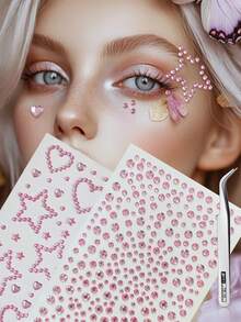 2/4 Sheets Heart Star Face Gems Stickers With Tweezers, Suitable For Makeup Decoration, Applicable For Daily Wear And Performances, Suitable For All, Y2K, Carnival, Concert Look, Face Gems - Multicolor - View 6