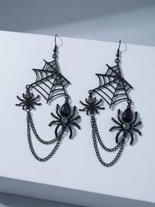1 Pair Spider Web Hollow Tassel Earrings Dark Punk Niche Exaggerated Halloween Earrings European & American Style Jewelry - Black - View 5