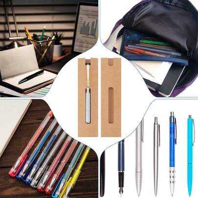 50/30/20/10/1-Pack Kraft Paper Pen Box, Single Pen Packaging,Thickened Kraft Paper Pen Box With Window For Ballpoint Pens, Fountain Pens, Gel Pens - For Office, School, Gifts, Business - Compatible With Pen Clips/Caps - Gift Packaging