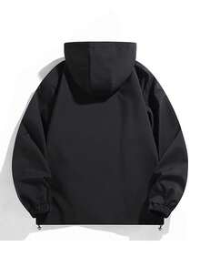 Men's Techwear Hooded Softshell Jacket, Spring/Autumn Multi-Zipper Design Workwear Jacket, Outdoor Waterproof Hiking Coat - Black - View 3