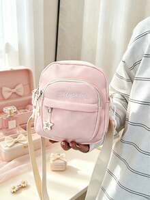 Sweet Girl Mini Crossbody Bag, Soft Color Nylon Mini Shoulder Bag With Star Pendant, Lightweight Multi-Pocket Phone Crossbody Bag, Suitable For Daily Outings, School And Shopping - Multicolor - View 2