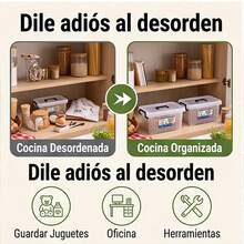 Set de 2 Cajas de Almacenamiento Transparentes de Plástico 6L y 12L, Sin BPA, con Tapa, Asa Superior y Clips de Cierre, Cajas Organizadoras Apilables para Cocina, Oficina, Juguetes, Herramientas, Auto y Almacenamiento en Hogar - 6L+12L - Ver 7