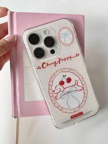 Ins Cute Pure White Girl Red Cherry Bow Puppy Phone Case Compatible With Apple 16 Pro Max, 13/14 Full Coverage, 15 Pro New Model, 12 Soft, 16 Pro Shockproof Protective Cover, Fresh - White - View 2