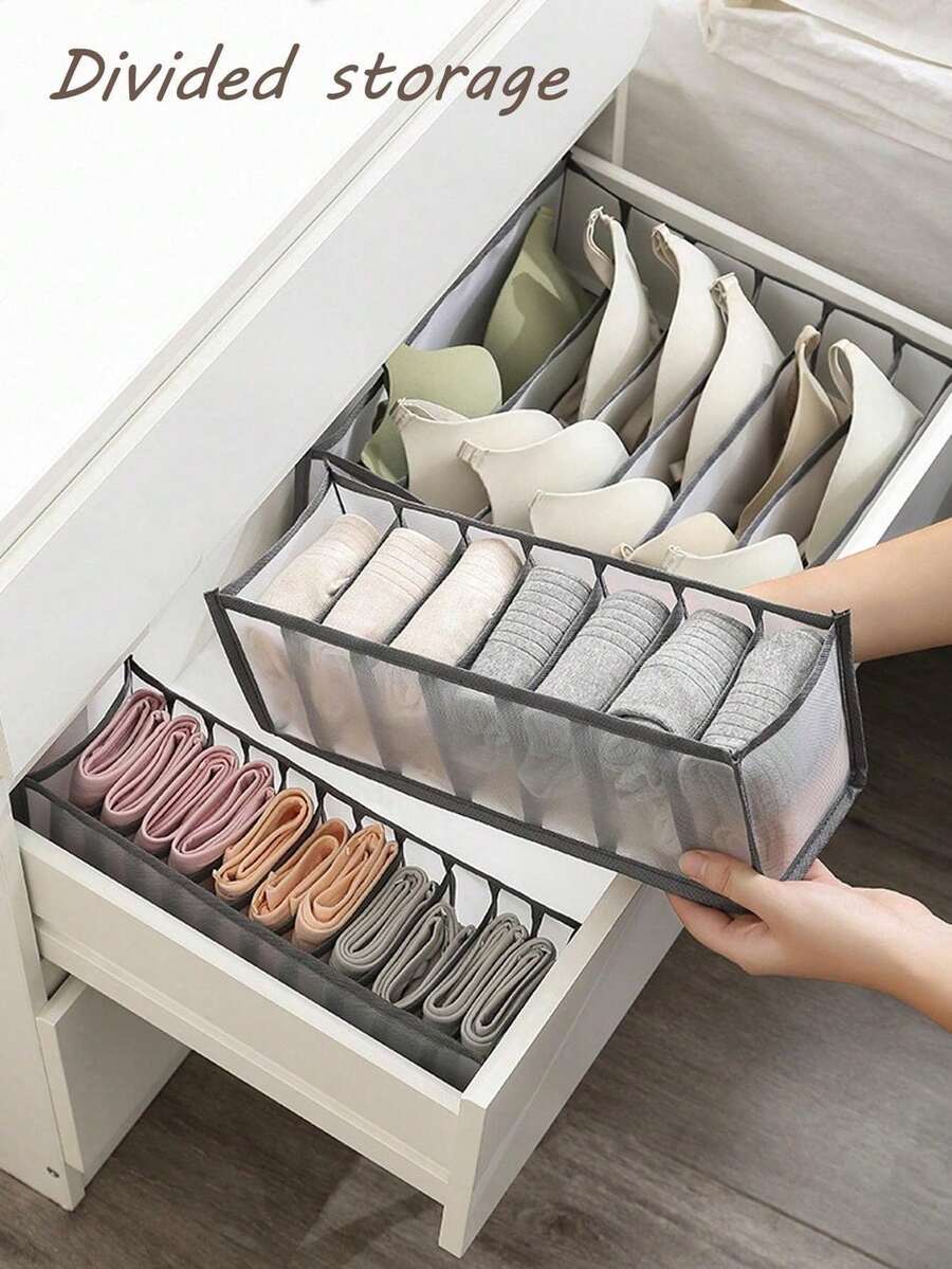 1pc/3pcs Underwear Storage Box, Socks & Underwear Organizer, Drawer-Style Storage Bag, Decorative Item, Holiday Decor, Room Decoration - Grey - View 1