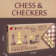 二合一木制磁性国际象棋和跳棋套装 - 可折叠棋盘游戏，适合派对和娱乐 - 多色 - 查看 6