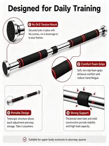 1pc Adjustable Pull-Up Bar, Chin-Up Bar, Universal Bar, Suitable For Door Mounting, Easy Installation, Training Accessory, Unisex, Suitable For Adults, Ideal For Home Workout - Multiple Specifications - View 6