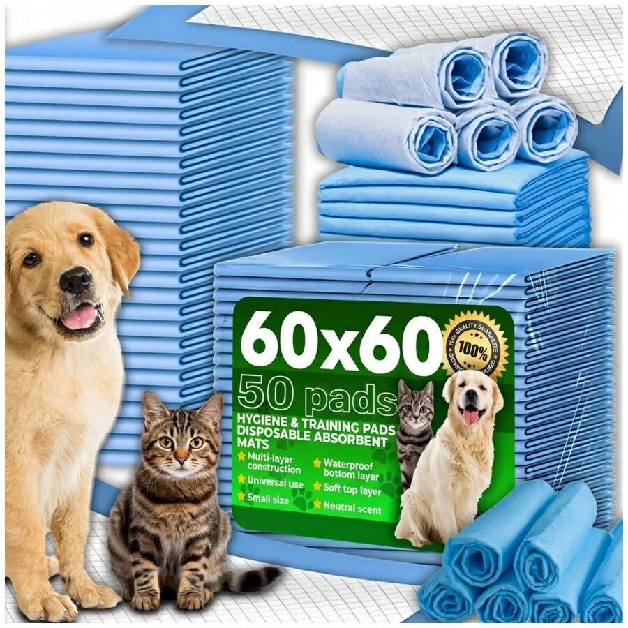 Disposable Pet Training Pads, Dog Pee Pads, 6-Layer Absorbent Puppy Pads With Waterproof Backing, Odor-Control Quick-Dry Surface, Leak-Proof Sanitary Pads For Dogs, Cats, Travel And Caging - 50pcs(60x60cm) - View 1