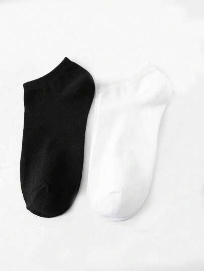 Unisex Black And White Ankle/Short Socks, Breathable Casual Boat Socks, Versatile For Daily Wear, Suitable For All Seasons