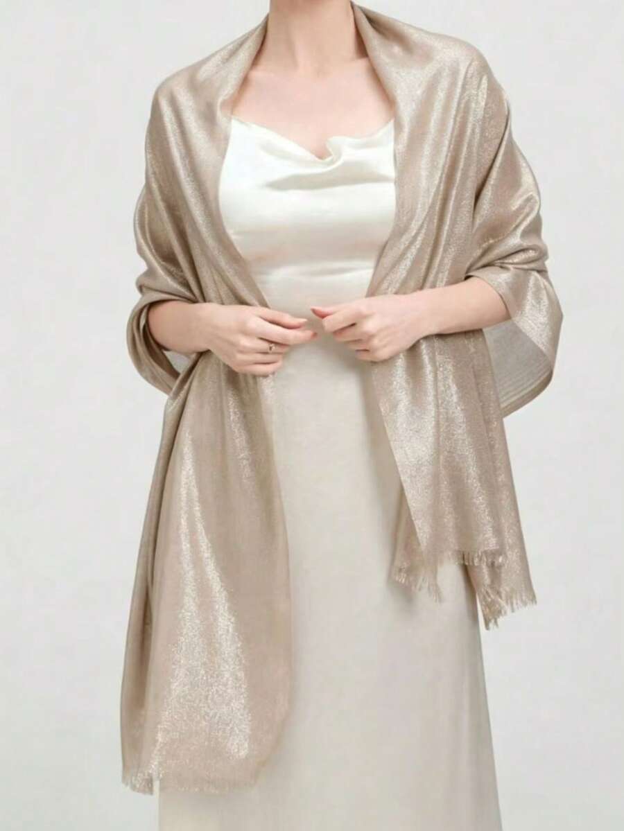 1pc Fashionable Elegant Champagne Gold Silk Party Scarf - Champagne - View 1