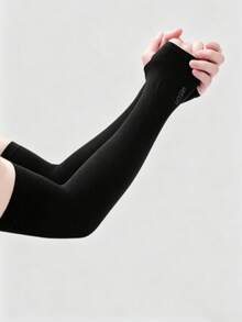 Women's Solid Color Anti-Mosquito Anti-UV Ice Arm Sleeves, Casual Arm Covers, Party Style, 1 Pair - Black - View 1