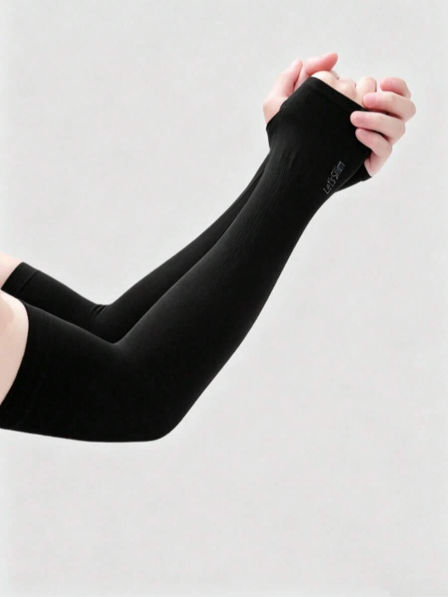 Women's Solid Color Anti-Mosquito Anti-UV Ice Arm Sleeves, Casual Arm Covers, Party Style, 1 Pair - Black - View 1