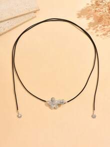 1pc Vintage Brown Velvet Ribbon Floral Decor Adjustable Long Necklace, Fashionable Personalized Women's Neck Jewelry, Suitable For Daily Wear, Dating And Outings - Multicolor - View 5